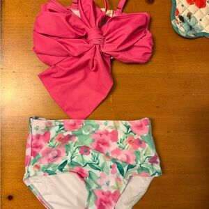 Marie Nicole Pink Bow Swimsuit with Floral Bottoms